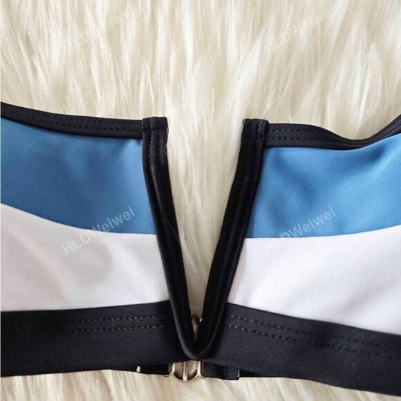 Blue and White Women's Bikini Set Brazilian bottom - Picture 4 of 6